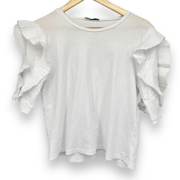 Zara Tops - Zara Top Womens M Medium Tiered Ruffle Short Sleeve T-Shirt White Minimalist